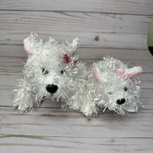 Lot of 2 Ganz White Terrier Dogs Puppy Plush Stuffed Animals with Pink Bow